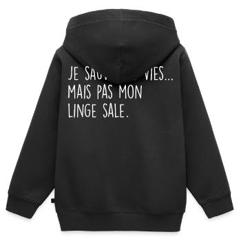 Je sauve des vies… mais pas mon linge sale - Sweat Premium à capuche zippé enfant bio - noir - Dos - AI Model Kid Male (0cm)