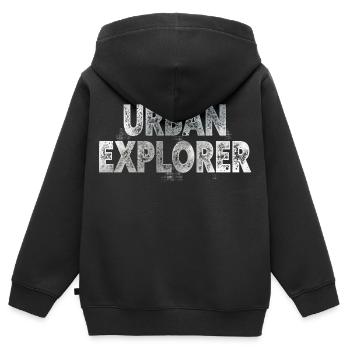 Explorateur urbain - Sweat Premium à capuche zippé enfant bio - noir - Dos - AI Model Kid Male (0cm)