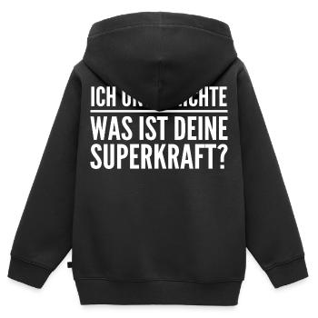 Ich unterrichte – was ist deine Superkraft? - Kinder Premium Organic Zip Hoodie - Schwarz - Hinten - AI Model Kid Male (0cm)