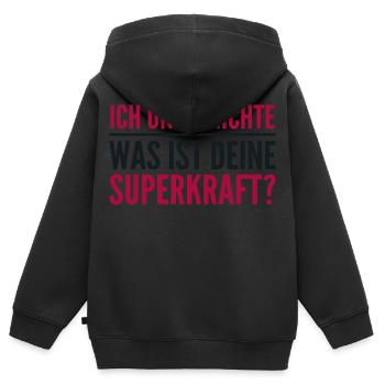 Ich unterrichte – was ist deine Superkraft? - Kinder Premium Organic Zip Hoodie - Schwarz - Hinten - AI Model Kid Male (0cm)