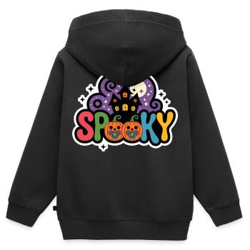 Maison hantée Halloween - Sweat Premium à capuche zippé enfant bio - noir - Dos - AI Model Kid Male (0cm)