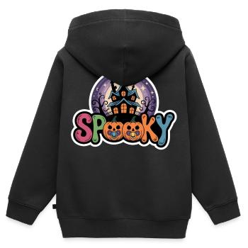 Maison hantée motif d’Halloween - Sweat Premium à capuche zippé enfant bio - noir - Dos - AI Model Kid Male (0cm)