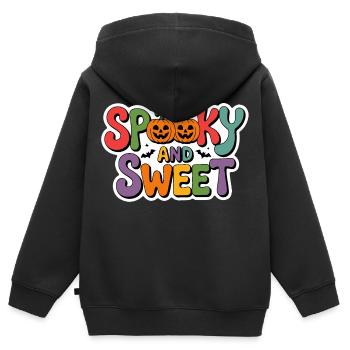 Halloween effrayant et doux - Sweat Premium à capuche zippé enfant bio - noir - Dos - AI Model Kid Male (0cm)