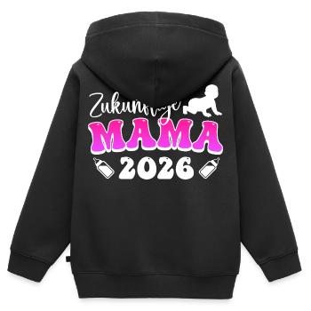 FUTURE MAMAN 2026 Bientôt Maman Drôle - Sweat Premium à capuche zippé enfant bio - noir - Dos - AI Model Kid Male (0cm)