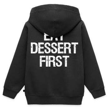 Essen Sie zuerst das Dessert, Lustig, Witze - Kinder Premium Organic Zip Hoodie - Schwarz - Hinten - AI Model Kid Male (0cm)
