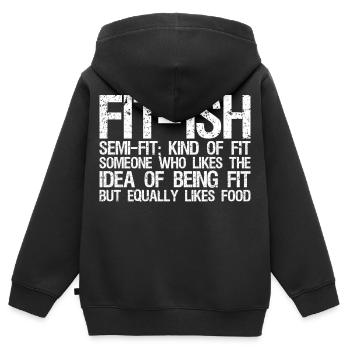 fit ish semi fit irgendwie fit jemand, der mag - Kinder Premium Organic Zip Hoodie - Schwarz - Hinten - AI Model Kid Male (0cm)