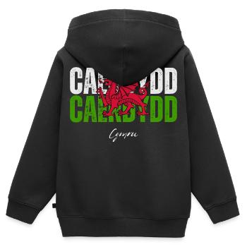 Cardiff, Wales, walisischer Stolz - Kinder Premium Organic Zip Hoodie - Schwarz - Hinten - AI Model Kid Male (0cm)