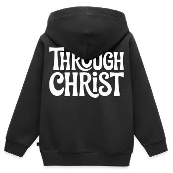 Trough Christ Jesus Christen Glaube - Kinder Premium Organic Zip Hoodie - Schwarz - Hinten - AI Model Kid Male (0cm)
