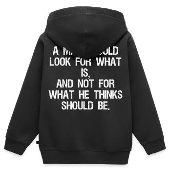 Der Mensch sollte nach dem suchen, was ist, und nicht nach dem, was ist - Kinder Premium Organic Zip Hoodie - Schwarz - Hinten - AI Model Kid Male (0cm)