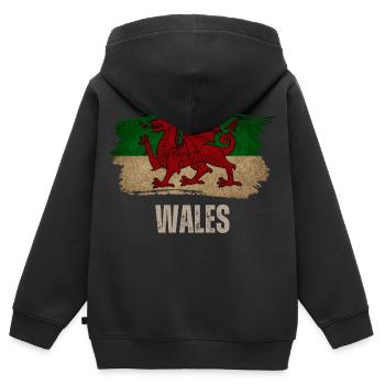 Flagge von Wales, walisischer Stolz - Kinder Premium Organic Zip Hoodie - Schwarz - Hinten - AI Model Kid Male (0cm)