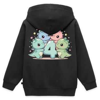 4ème anniversaire Dino dinosaure 4 ans cadeau - Sweat Premium à capuche zippé enfant bio - noir - Dos - AI Model Kid Male (0cm)