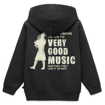 Nachbarn Hören Immer Gute Musik Dudelsack - Kinder Premium Organic Zip Hoodie - Schwarz - Hinten - AI Model Kid Male (0cm)