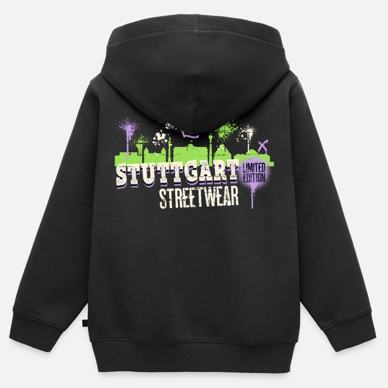 Stuttgart Skyline Ville Allemagne Graffiti Art - Sweat Premium à capuche zippé enfant bio - noir
