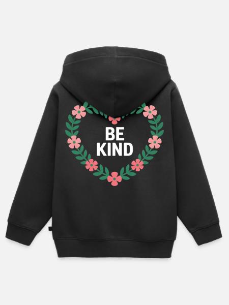 Be Kind Blütenherz Motiv - Premium børne zip-hættetrøje økologisk - sort