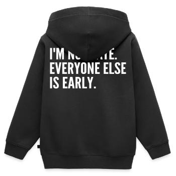 Je ne suis pas en retard les autres sont en avance - Sweat Premium à capuche zippé enfant bio - noir - Dos - AI Model Kid Male (0cm)