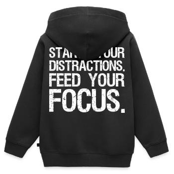 Affamez vos distractions, nourrissez votre concentration - Sweat Premium à capuche zippé enfant bio - noir - Dos - AI Model Kid Male (0cm)