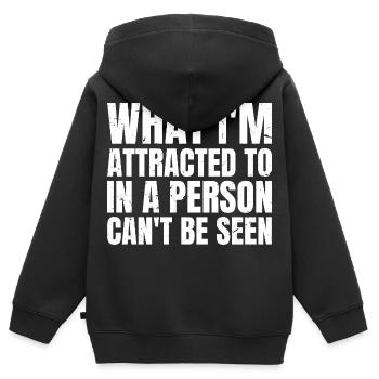 Was mich an einer Person anzieht, kann man nicht sehen - Kinder Premium Organic Zip Hoodie - Schwarz - Hinten - AI Model Kid Male (0cm)