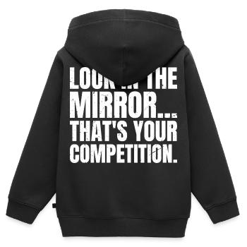 Schau in den Spiegel, das ist deine Konkurrenz. - Kinder Premium Organic Zip Hoodie - Schwarz - Hinten - AI Model Kid Male (0cm)