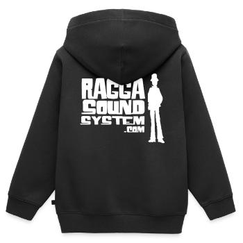 ragga-sound-system-logo-W - Sweat Premium à capuche zippé enfant bio - noir - Dos - AI Model Kid Male (0cm)
