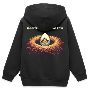 Drücke A zum Schlüpfen | Gamer Hühnerwitz - Kinder Premium Organic Zip Hoodie - Schwarz - Hinten - AI Model Kid Male (0cm)