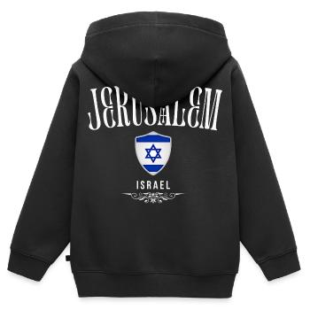 Souvenir de Jérusalem, j'aime Jérusalem - Sweat Premium à capuche zippé enfant bio - noir - Dos - AI Model Kid Male (0cm)