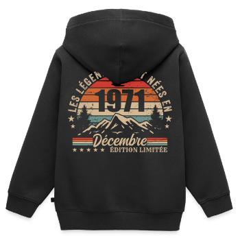 Rétro Décembre 1971 - Cadeau 54 Ans - Sweat Premium à capuche zippé enfant bio - noir - Dos - AI Model Kid Male (0cm)