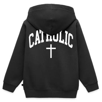 Katholisch Katholik catholique - Sweat Premium à capuche zippé enfant bio - noir - Dos - AI Model Kid Male (0cm)