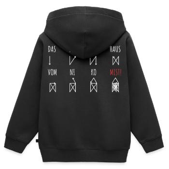 Voici la maison de Saint Nicolas | Erreurs absurdes - Sweat Premium à capuche zippé enfant bio - noir - Dos - AI Model Kid Male (0cm)