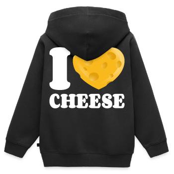 J’adore le fromage J’adore le fromage Un amateur de fromage Accro au fromage - Sweat Premium à capuche zippé enfant bio - noir - Dos - AI Model Kid Male (0cm)