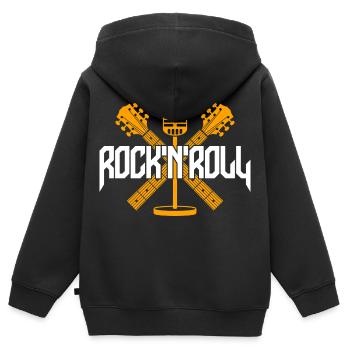 Guitares croisées du microphone RocknRoll - Sweat Premium à capuche zippé enfant bio - noir - Dos - AI Model Kid Male (0cm)