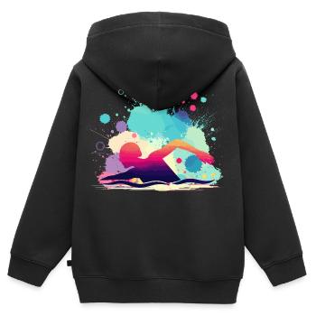 Schwimmerin, Schwimmen Frau, Schwimmlehrerin - Kinder Premium Organic Zip Hoodie - Schwarz - Hinten - AI Model Kid Male (0cm)