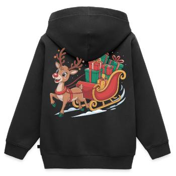 Rentier im Schlitten mit Geschenken - Kinder Premium Organic Zip Hoodie - Schwarz - Hinten - AI Model Kid Male (0cm)