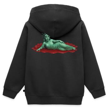 VERLORENE FREIHEIT – Freiheit & Rechte - Kinder Premium Organic Zip Hoodie - Schwarz - Hinten - AI Model Kid Male (0cm)