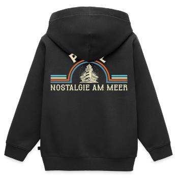 POEL NOSTALGIE AU BORD DE LA MER Poel Souvenier Drôle - Sweat Premium à capuche zippé enfant bio - noir - Dos - AI Model Kid Male (0cm)