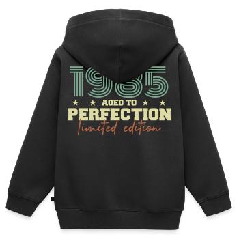 1985 - Kinder Premium Organic Zip Hoodie - Schwarz - Hinten - AI Model Kid Male (0cm)