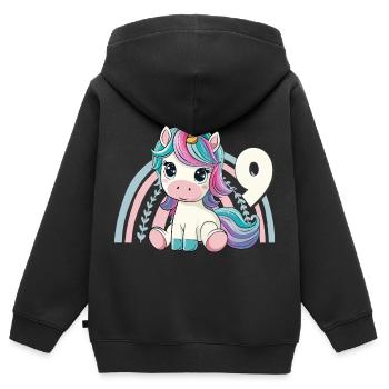 9th Birthday Unicorn Rainbow Cute Cute - Kids Premium Organic Zip-up Hoodie - black - Back - AI Model Kid Male (0cm)
