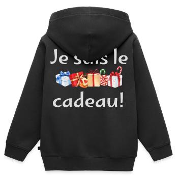 Je suis le cadeau: cadeaux festifs - Sweat Premium à capuche zippé enfant bio - noir - Dos - AI Model Kid Male (0cm)
