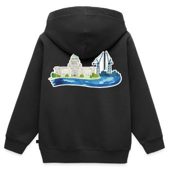 Hôtel de ville et grues de Belfast Skyline - Sweat Premium à capuche zippé enfant bio - noir - Dos - AI Model Kid Male (0cm)