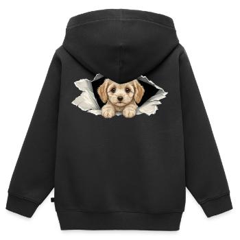 Niedlicher Cockapoo Goldendoodle Zerrissenes Papier - Kinder Premium Organic Zip Hoodie - Schwarz - Hinten - AI Model Kid Male (0cm)