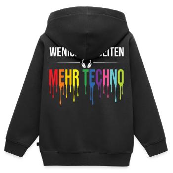 Weniger Arbeiten Mehr Techno – Rave Statement - Kinder Premium Organic Zip Hoodie - Schwarz - Hinten - AI Model Kid Male (0cm)