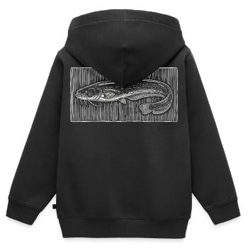 Gravure sur bois vintage de poisson-chat – Pêcheur classique - Sweat Premium à capuche zippé enfant bio - noir - Dos - AI Model Kid Male (0cm)