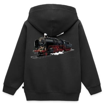 Dampflok Retro-Illustration - Kinder Premium Organic Zip Hoodie - Schwarz - Hinten - AI Model Kid Male (0cm)