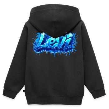 LEVI GRAFFITI NAME FOR PERFECT GIFT PRINTABLE  - Sweat Premium à capuche zippé enfant bio - noir - Dos - AI Model Kid Male (0cm)