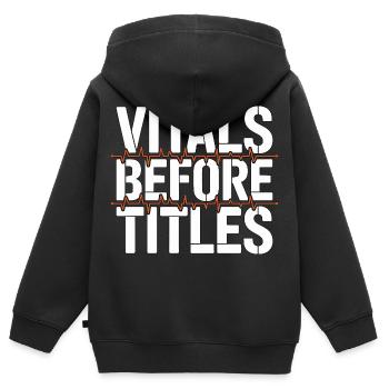 Constantes vitales de l’infirmière en soins intensifs avant les titres Soins intensifs - Sweat Premium à capuche zippé enfant bio - noir - Dos - AI Model Kid Male (0cm)