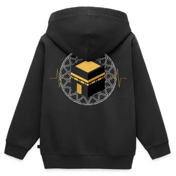 Kaaba Islam Spiritualité Pèlerinage Mecque Cadeau - Sweat Premium à capuche zippé enfant bio - noir - Dos - AI Model Kid Male (0cm)
