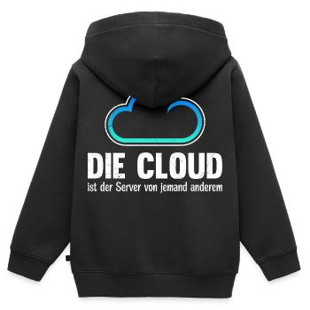 Coder THE CLOUD IS SOMEONE ELSE'S SERVER - Kids Premium Organic Zip-up Hoodie - black - Back - AI Model Kid Male (0cm)