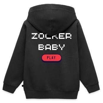 Zocker Baby  - Kinder Premium Organic Zip Hoodie - Schwarz - Hinten - AI Model Kid Male (0cm)