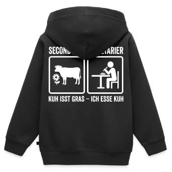 Second Hand Vegetarier – Lustiges Fleisch Design - Kinder Premium Organic Zip Hoodie - Schwarz - Hinten - AI Model Kid Male (0cm)