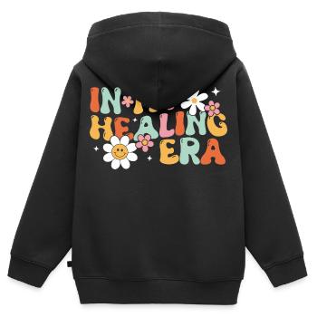 À mon époque de guérison - Sweat Premium à capuche zippé enfant bio - noir - Dos - AI Model Kid Male (0cm)