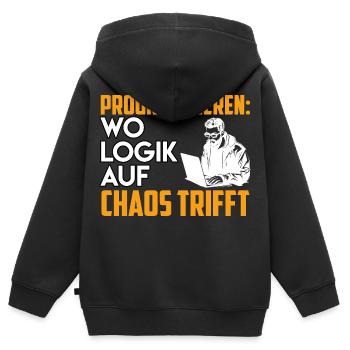 PROGRAMMATION OÙ LA LOGIQUE RENCONTRE LE CHAOS Drôle - Sweat Premium à capuche zippé enfant bio - noir - Dos - AI Model Kid Male (0cm)